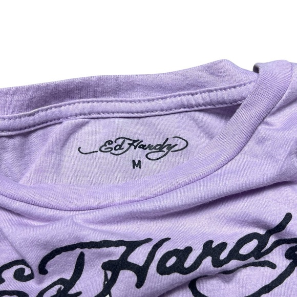 Ed Hardy Baby Tee Prurple Traditional Graphic Y2K Size Medium - Picture 3 of 5